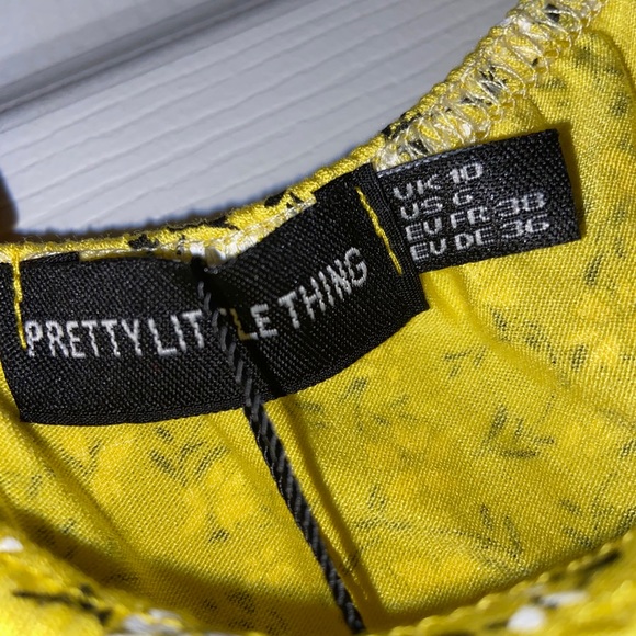 Yellow Ditsy Print Bardot Frill Hem Skater Dress - Picture 3 of 4